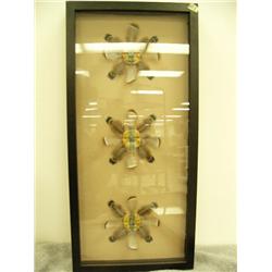 CHOICE on 2: Framed soapstone masks - unreadable signature - 3 tan and green soapstone masks with fe