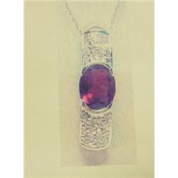 Amethyst and Diamond Pendant and Chain, 14k White Gold; Amethyst, Oval Faceted Approx. 2.00 Carats, 
