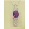 Image 1 : Amethyst and Diamond Pendant and Chain, 14k White Gold; Amethyst, Oval Faceted Approx. 2.00 Carats, 