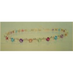 Multigemstone Bracelet, 14K Yellow Gold, Peridot, Amethyst, Garnet, Blue Topaz, and Citrine, Round, 