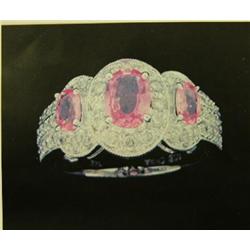 Pink Sapphire and Diamond Lady's Ring, 14K White Gold, Pink Sapphires, Oval, Faceted, Approx. 1.25 C