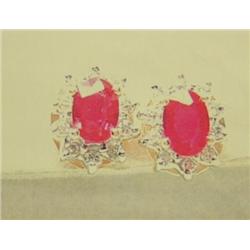 Ruby and Diamond Earrings, 14K Yellow Gold, Rubies, Oval Faceted, Approx. 1.25 Carats, Transparent t