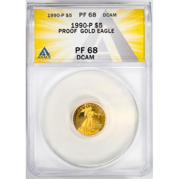 1990-P $5 Proof American Gold Eagle Coin ANACS PF68DCAM