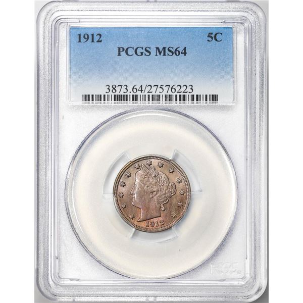1912 Liberty V Nickel Coin PCGS MS64 Great Color