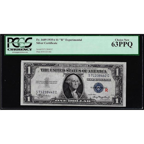 1935A $1 "R" Experimental Silver Certificate Note Fr.1609 PCGS Choice New 63PPQ