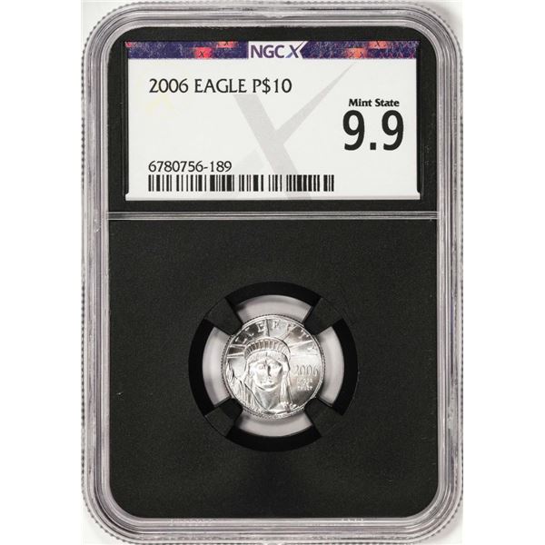 2006 $10 American Platinum Eagle Coin NGCX Mint State 9.9