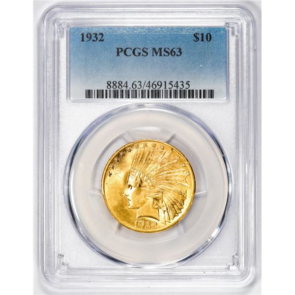 1932 $10 Indian Head Eagle Gold Coin PCGS MS63