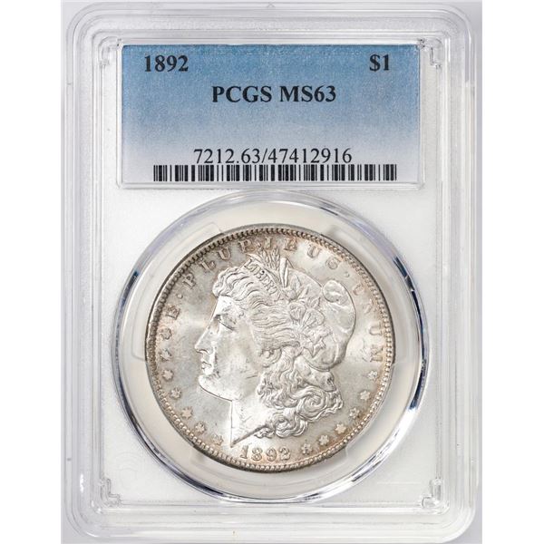 1892 $1 Morgan Silver Dollar Coin PCGS MS63