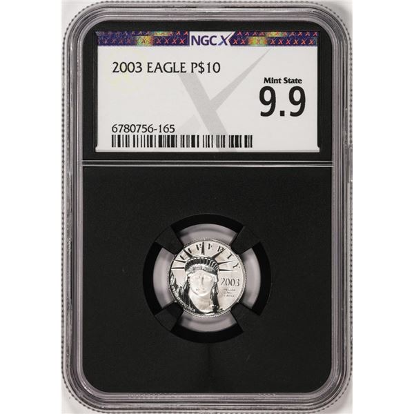 2003 $10 Platinum American Eagle Coin NGCX Mint State 9.9