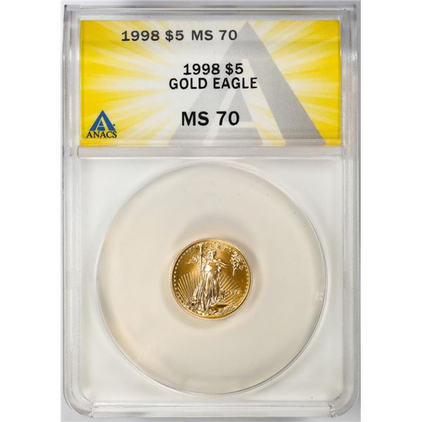 1998 $5 American Gold Eagle Coin ANACS MS70