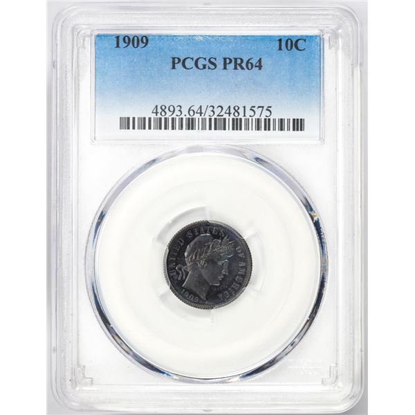 1909 Proof Barber Dime Coin PCGS PR64 Great Reverse Color