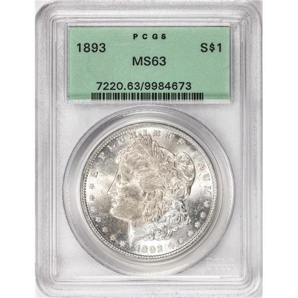 1893 $1 Morgan Silver Dollar Coin PCGS MS63 Old Green Holder