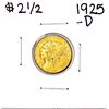 Image 1 : 1925-D $2 1/2 Indian Head Quarter Eagle Gold Coin