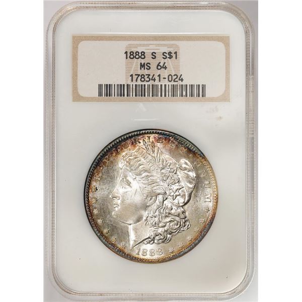 1888-S $1 Morgan Silver Dollar Coin NGC MS64 Old Fatty Holder Amazing Toning