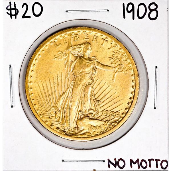 1908 No Motto $20 St. Gaudens Double Eagle Gold Coin