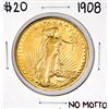 Image 1 : 1908 No Motto $20 St. Gaudens Double Eagle Gold Coin
