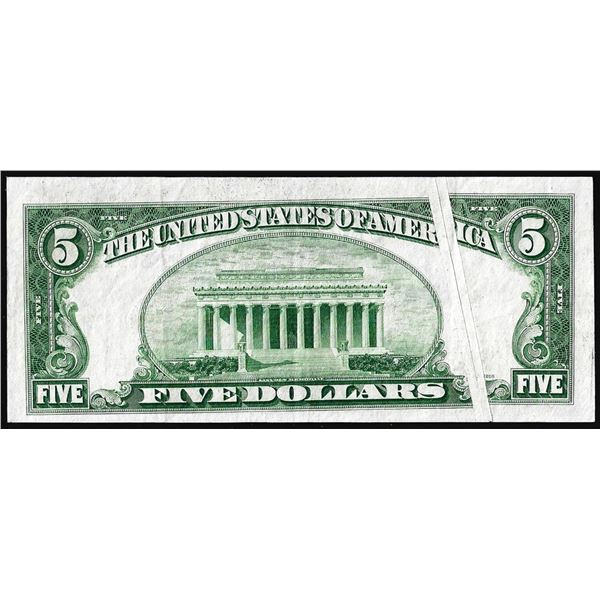 1953 $5 Silver Certificate Note Gutter fold Error