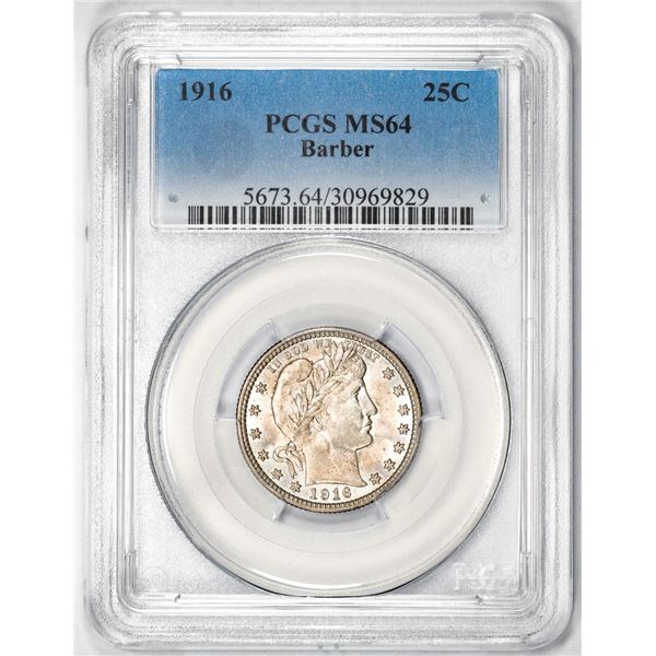 1916 Barber Quarter Coin PCGS MS64