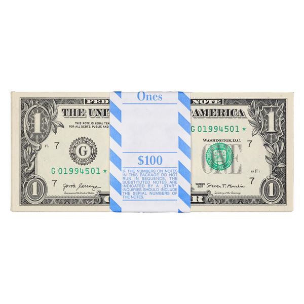Pack of (100) Consecutive 2017 $1 Federal Reserve STAR Notes Chicago