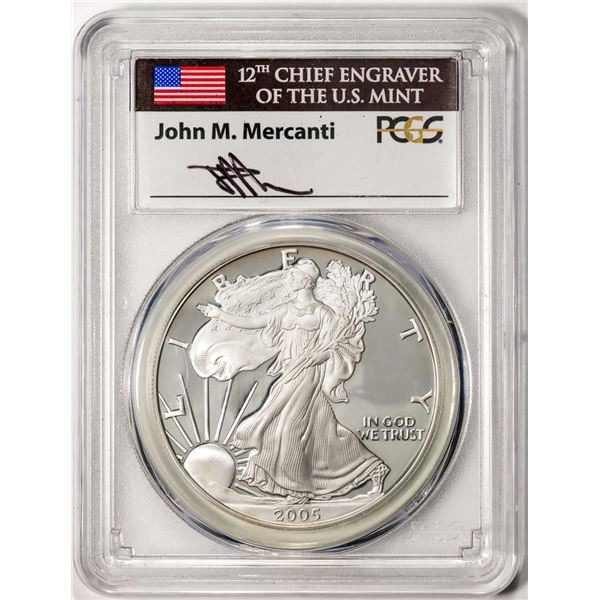2005-W $1 Proof American Silver Eagle Coin PCGS PR70DCAM Mercanti Signature