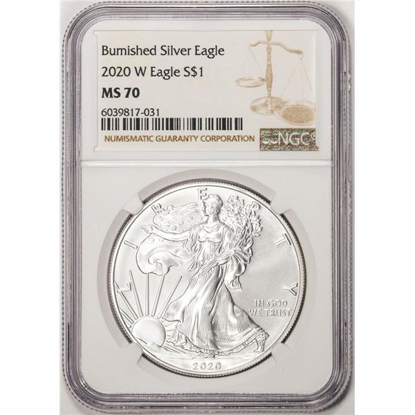 2020-W $1 Burnished American Silver Eagle Coin NGC MS70