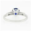Image 8 : 14k White Gold 1.57 ctw Round Sapphire & Baguette Diamond 3 Stone Engagement Rin