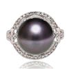 Image 1 : 12mm Tahitian Pearl and 0.37 ctw Diamond 14K White Gold Ring