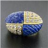 Image 2 : Vintage 18k Gold 1.92 ctw Carved Lapis & Round Diamond 4 Section Dome Bombe Ring