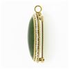 Image 6 : Vintage 14k Gold Oval Cabochon Jade Seed Pearl Twisted Wire Frame Brooch Pendant