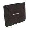 Image 2 : Balenciaga Black Glitter Leather Logo-Print Zipped Clutch