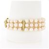 Image 4 : 14k Yellow Gold 7.25" 1.25 ctw Diamond Covered Clasp 3 Row Cultured Pearl Bracel