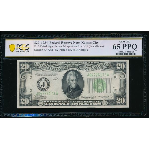 1934 $20 Kansas City FRN PCGS 65PPQ