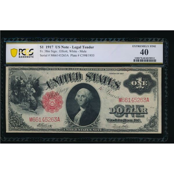 1917 $1 Mule Legal Tender Note PCGS 40
