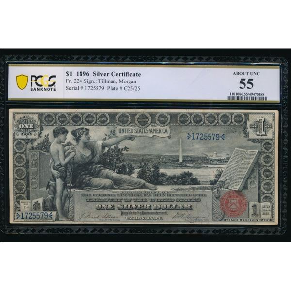 1896 $1 Educational Silver Certificate PCGS 55