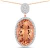 Image 1 : 14KT Rose Gold 23.83ct Morganite and Diamond Pendant with Chain