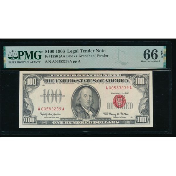 1966 $100 Legal Tender Note PMG 66EPQ