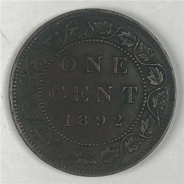 Canadian Large Cent 1892 AU+ OBV 3