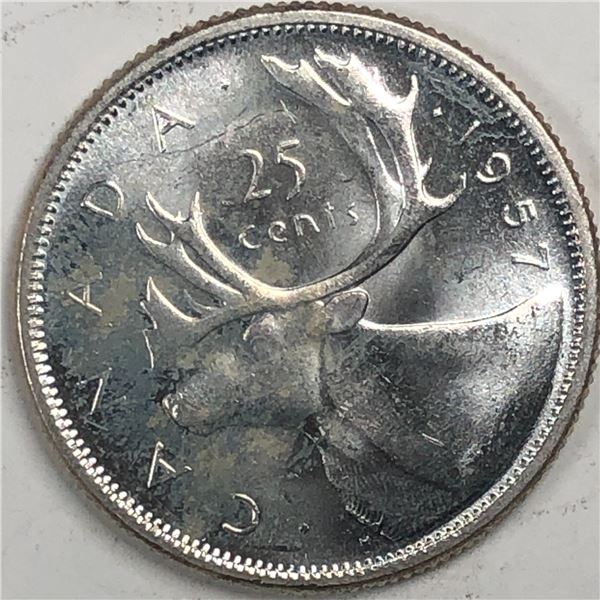 1957 Queen Elizabeth 25 Cents Choice BU