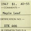 Image 3 : 1947 Maple King George VI Canadian Silver Dollar ICCS-AU-55