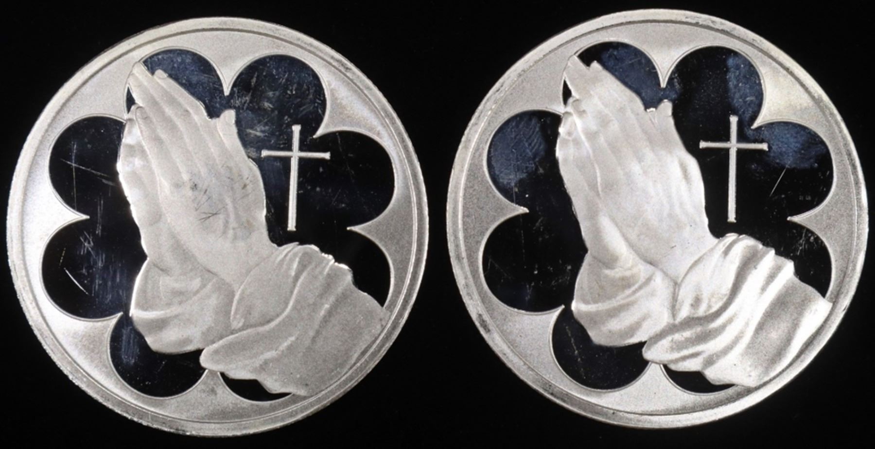 (2) 1 OZ .999 SILVER PRAYING HANDS ROUNDS