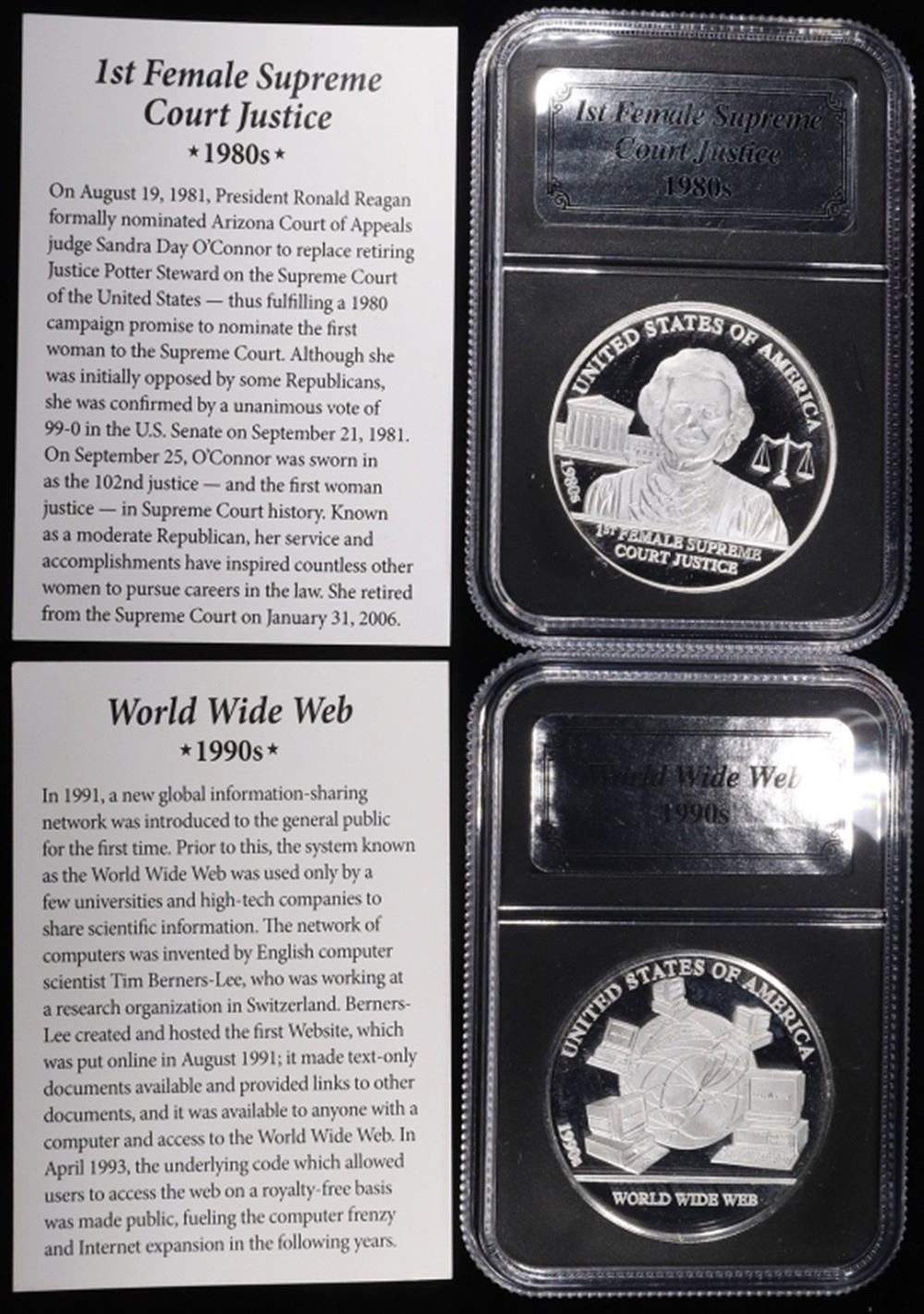 (2) 1 OZ .999 SILVER 1980s & 1990s COMMEM ROUNDS