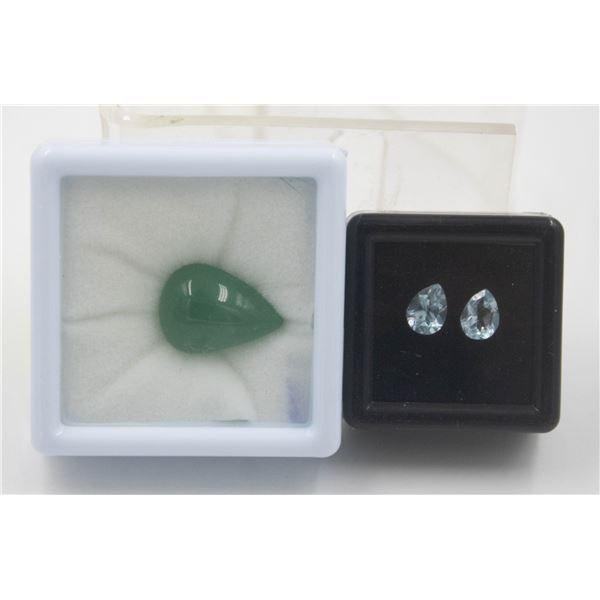 #128-UNHEATED AVENTURINE 9.69CT & BLUE TOPAZ  2.00