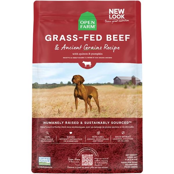 NEW OPEN FARM GRASS FED BEED AND ANCIENT GRAINS