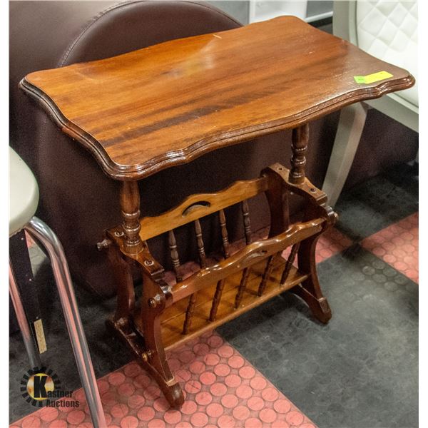 Mersman Table Magazine Rack ANTIQUE WOOD SIDE TABLE/MAGAZINE RACK