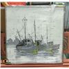 FRAMED OIL PAINTING OF SHIP BY RODRIGUEZ 37" X 37"