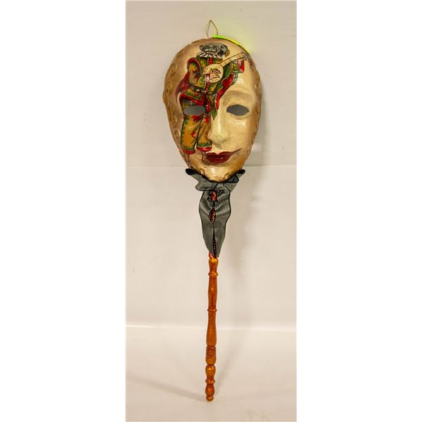 HAND HELD VENETIAN MASK WITH WOOD HANDLE