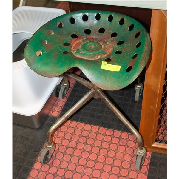 ANTIQUE TRACTOR SEAT WHEELED STOOL- 22" TALL