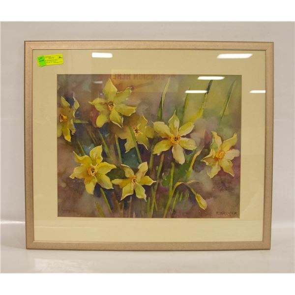 FRAMED ANTIQUE FLORAL WATERCOLOR- 28" X 20"