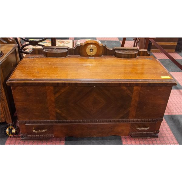 ANTIQUE LANE RED CEDAR CHEST WITH BAROMETER