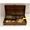 Image 1 : BRASS LION WOOD CASE WITH VINTAGE SILK SCARVE &